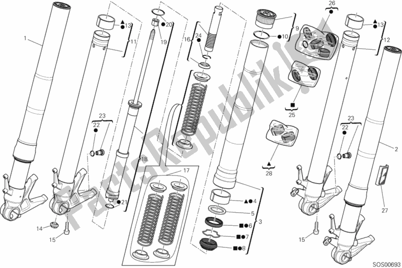 Alle onderdelen voor de Voorvork van de Ducati Superbike 1199 Panigale ABS USA 2014